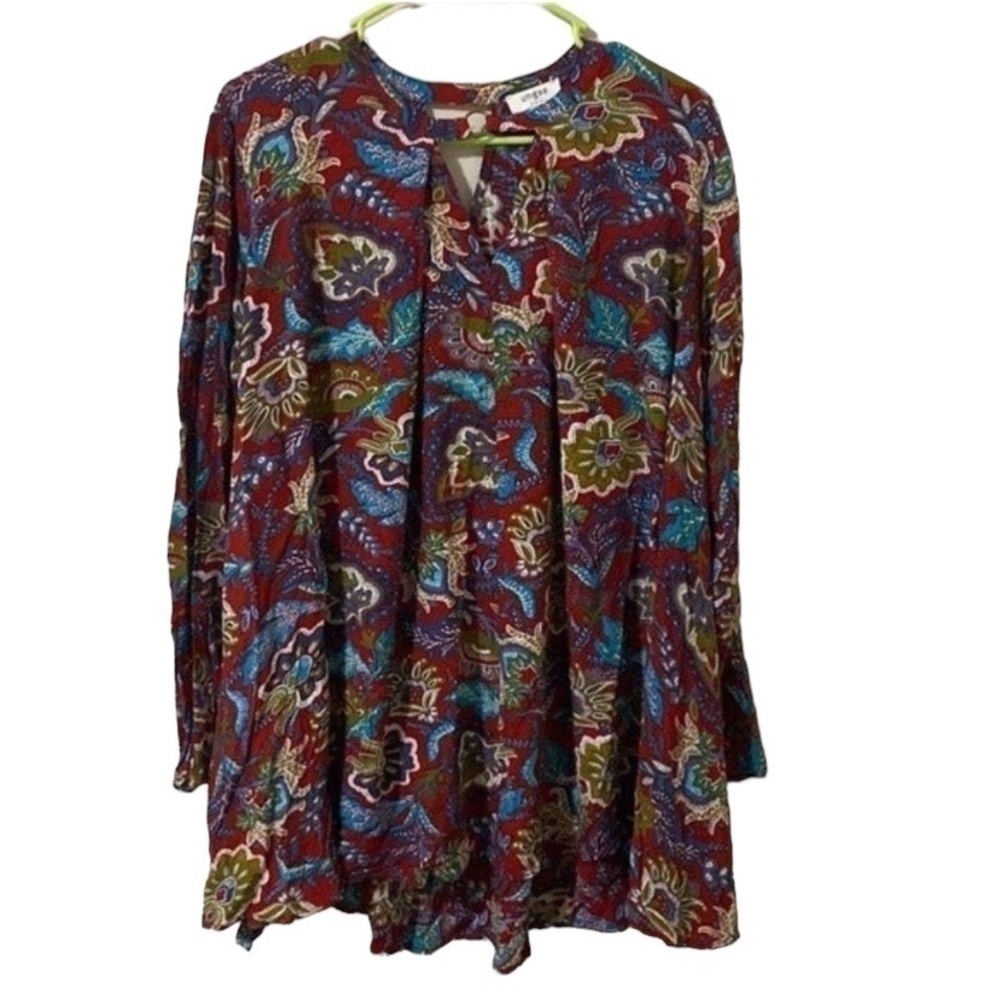 Umgee women blouse S paisley burgendy bell sleeves y2k babydoll casual vacation
